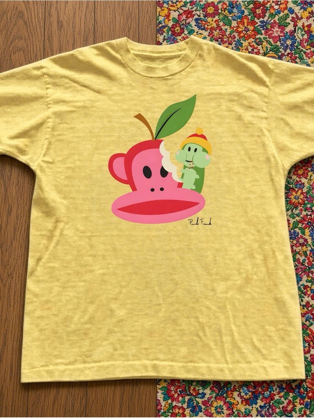 Gildan Yellow Tee with Pink Monkey & Green Character Graphic